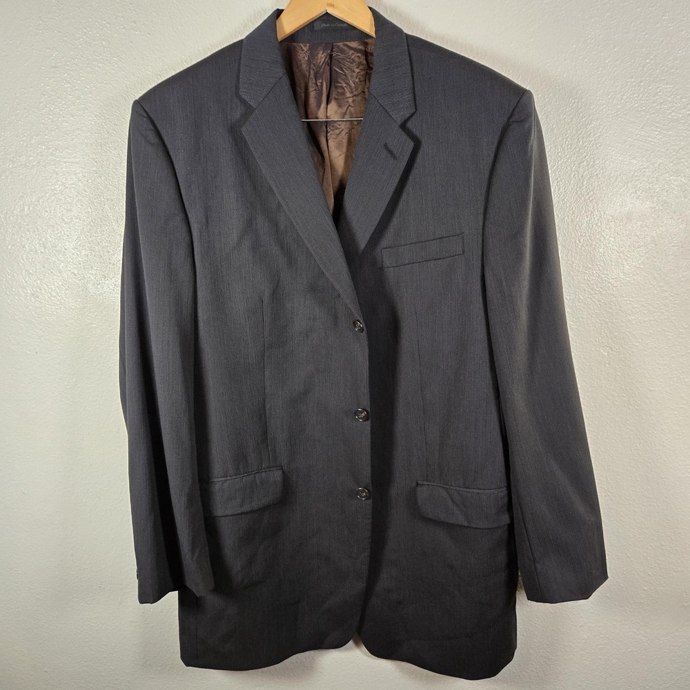 Calvin Klein Suit Jacket Mens 44L Gray Wool 3 Button‎ Striped Formal Business